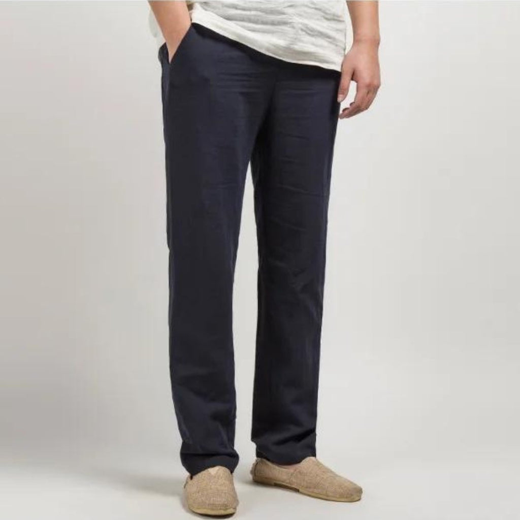 Mattias | Men's Linen Straight Leg Trousers with Elasticated Waist