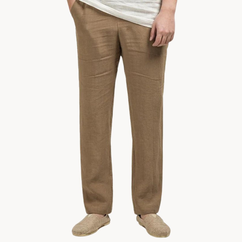 Mattias | Men's Linen Straight Leg Trousers with Elasticated Waist