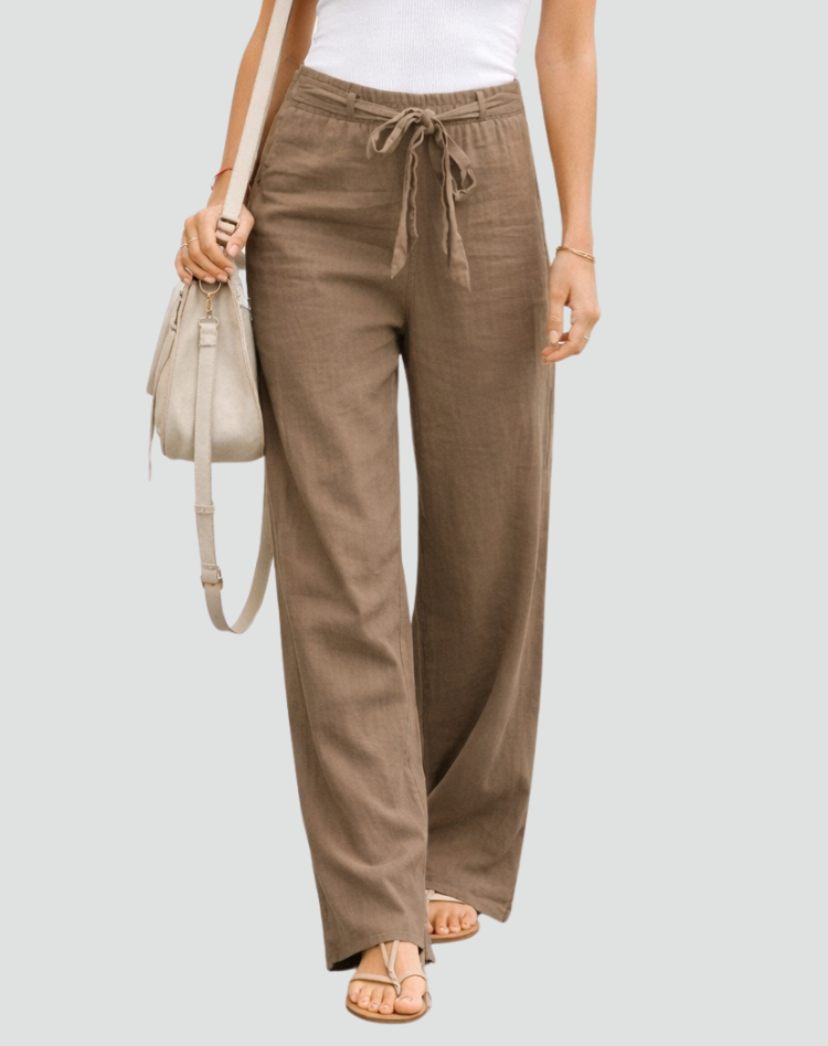 Stefania | Women's Linen Wide Leg Trousers