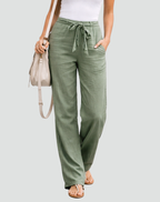 Stefania | Women's Linen Wide Leg Trousers