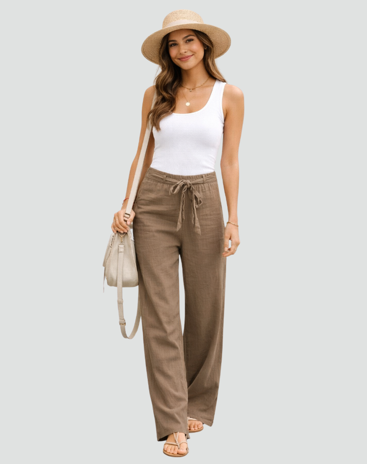 Stefania | Women's Linen Wide Leg Trousers