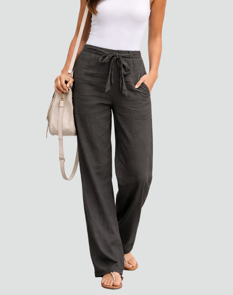Stefania | Women's Linen Wide Leg Trousers