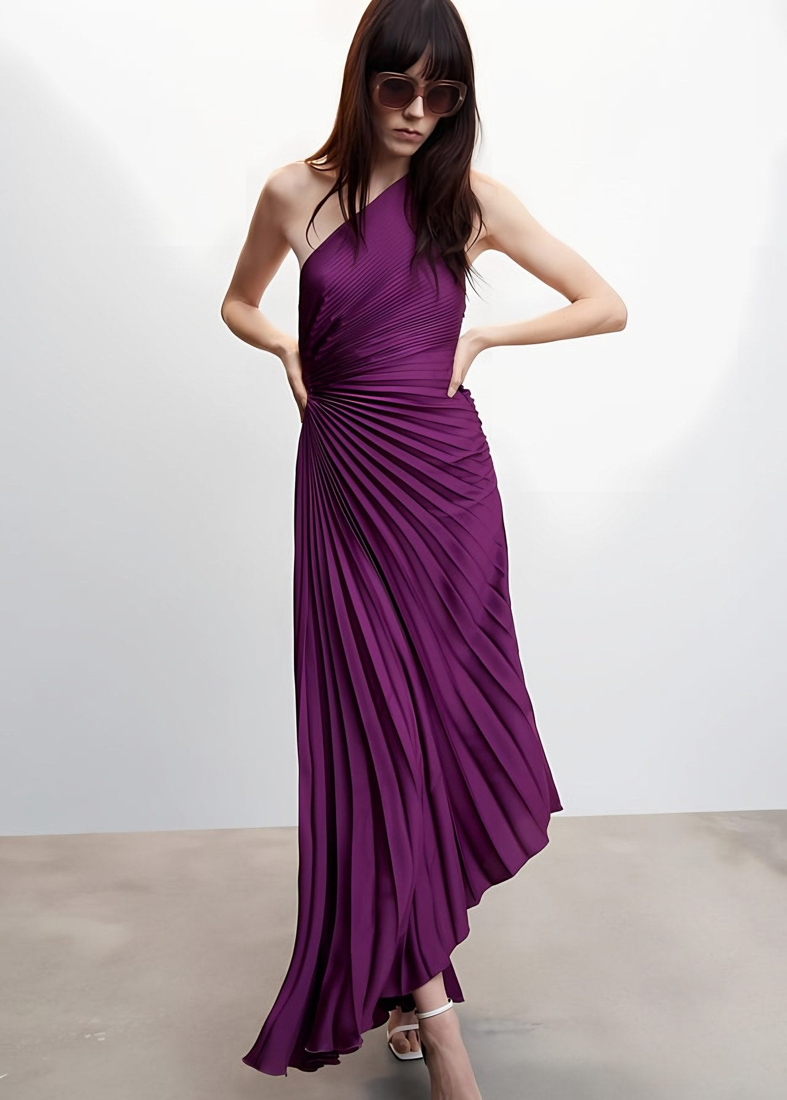 Women's One-Shoulder Pleated Maxi Dress — view 20