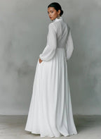 Roxana | Women's Linen Blend Maxi Shirt Dress with Stand Collar and Pockets