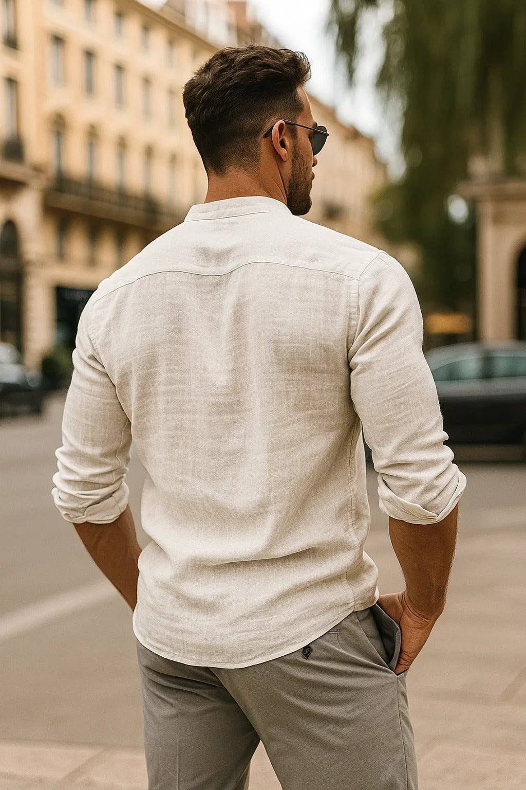 Horatio | Men's Linen Shirt with Grandad Collar and Long Sleeves
