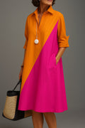 Isabella | Midi Dress Diagonal Colourblock Cotton Collared V-Neck — view 1