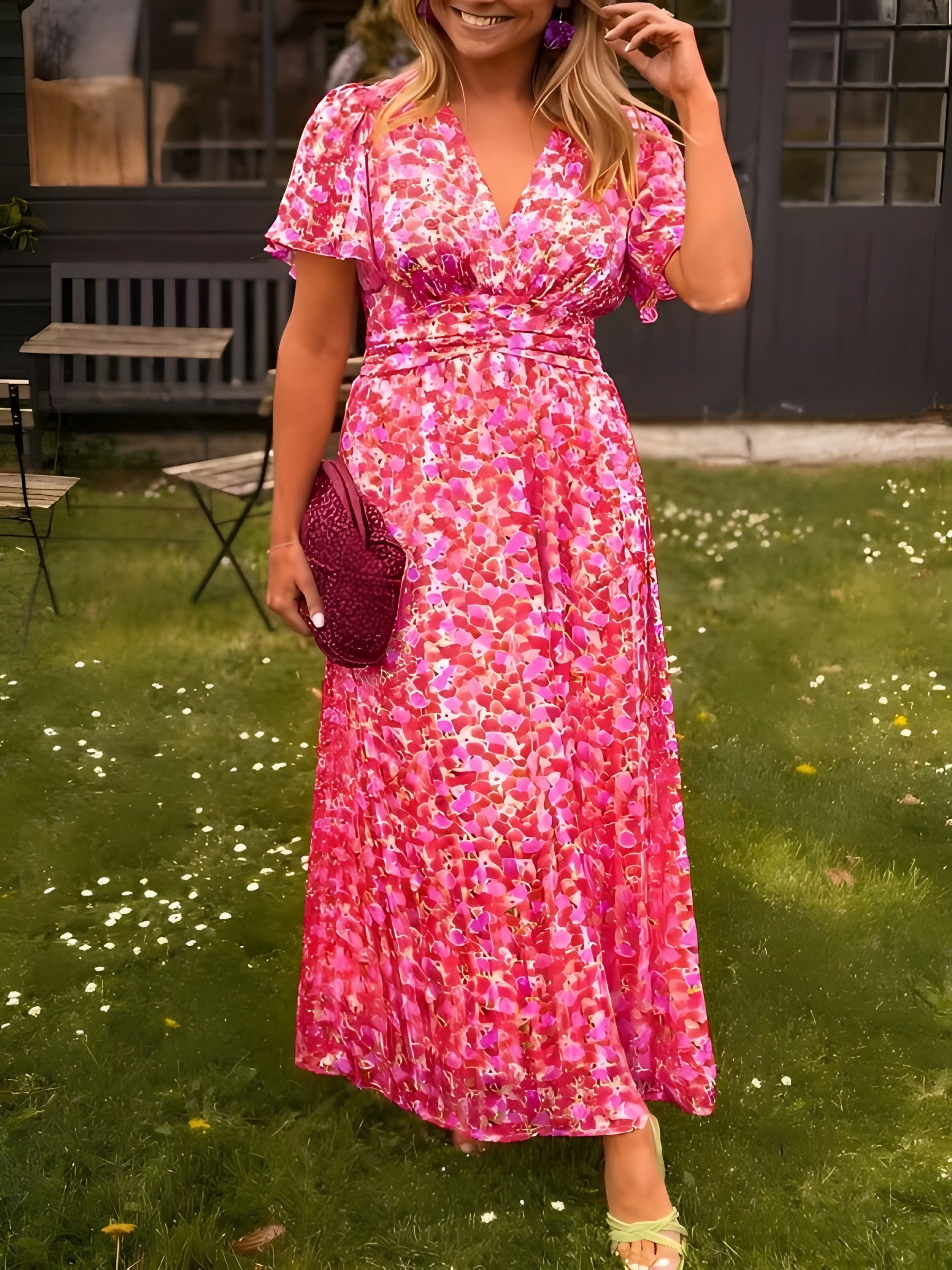 Women's Short Sleeve Floral Maxi Dress — view 8