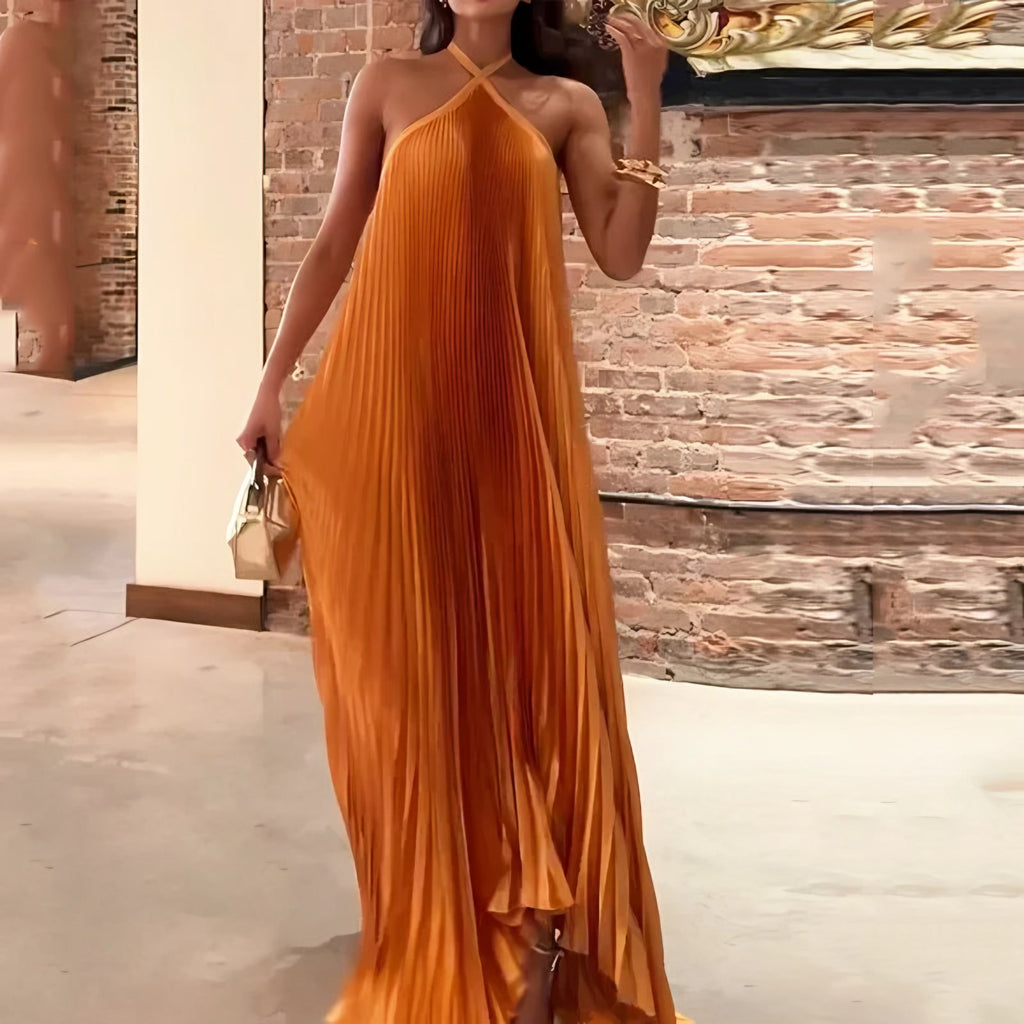 Women's Pleated Halter Evening Maxi Dress — view 2