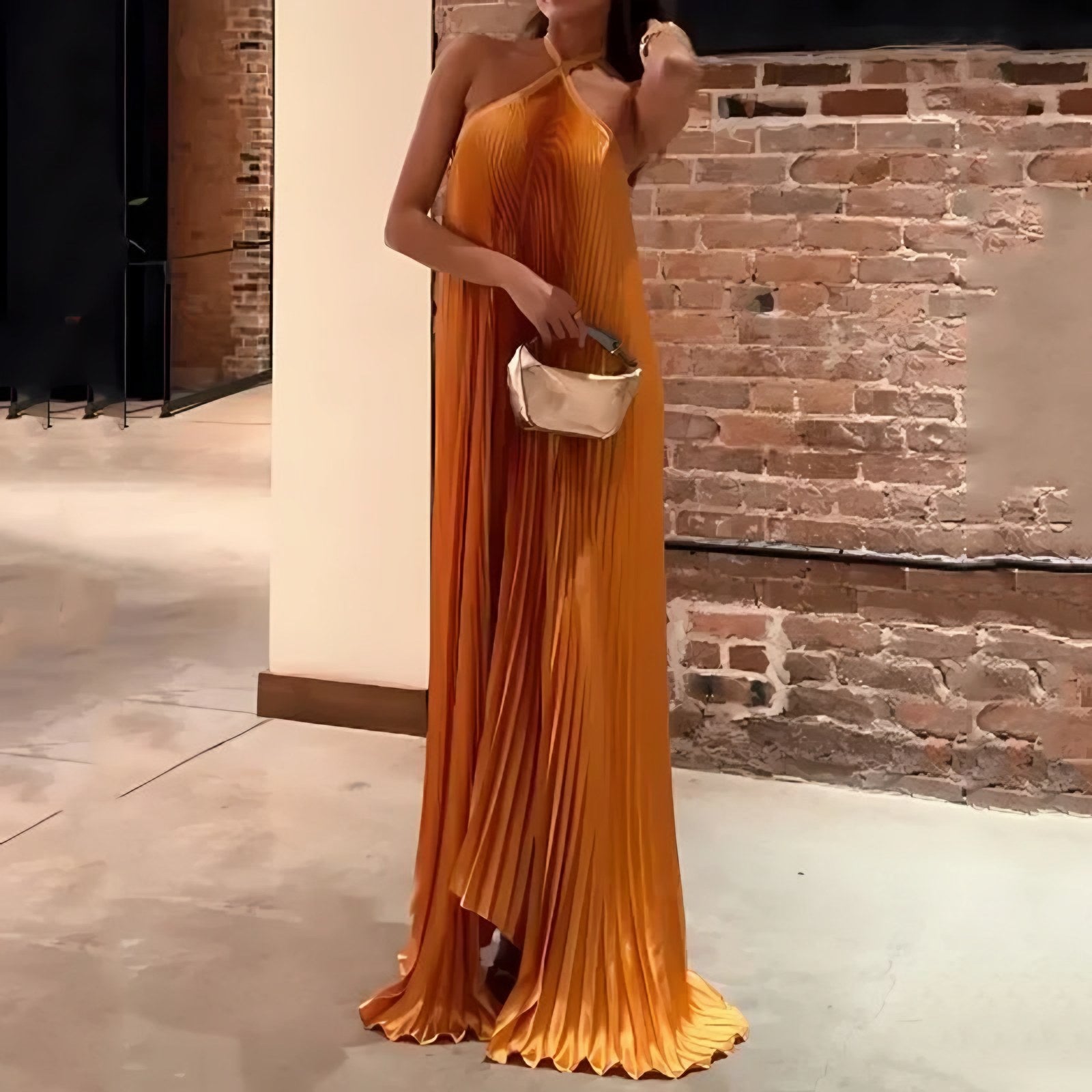 Women's Pleated Halter Evening Maxi Dress — view 3
