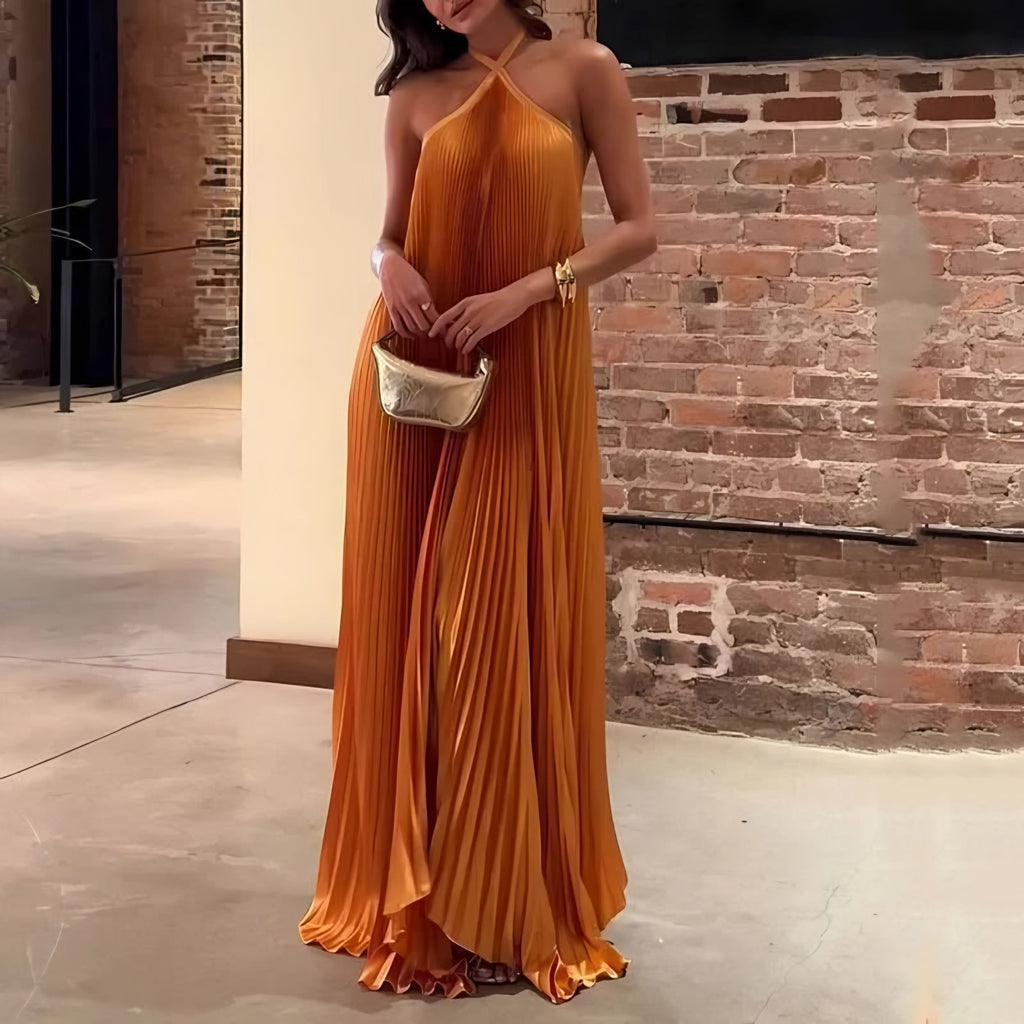Women's Pleated Halter Evening Maxi Dress — view 1