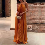 Women's Pleated Halter Evening Maxi Dress — view 1