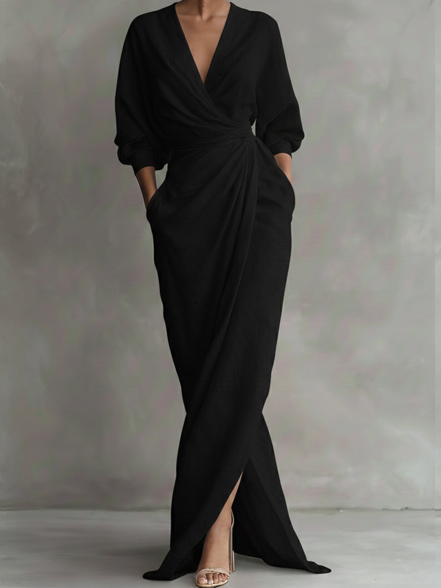 Severine | Women's Linen Wrap Maxi Dress