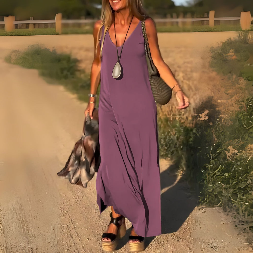 Women's Sleeveless V-Neck Side Slit Maxi Dress — view 5