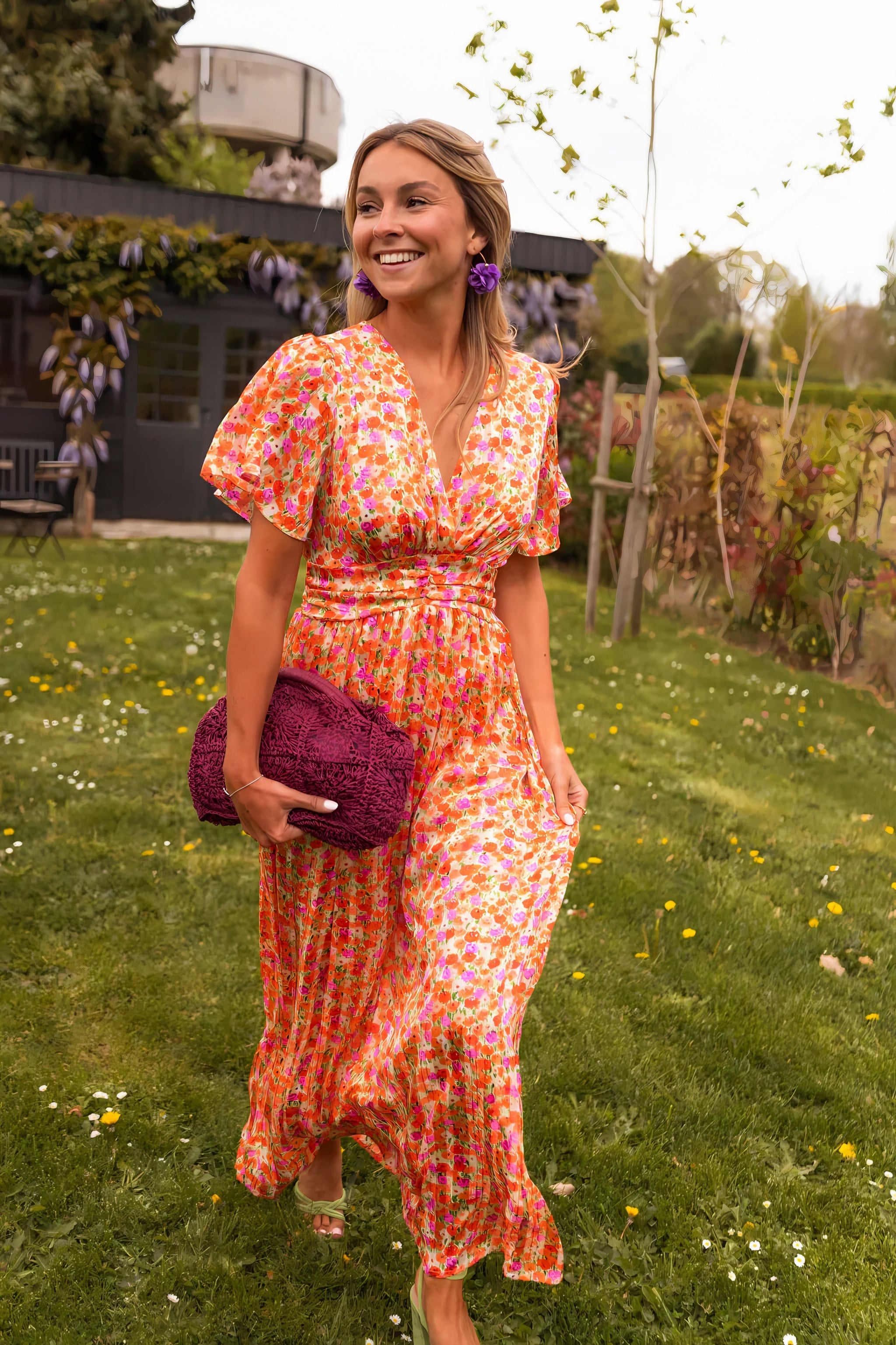 Women's Short Sleeve Floral Maxi Dress — view 4