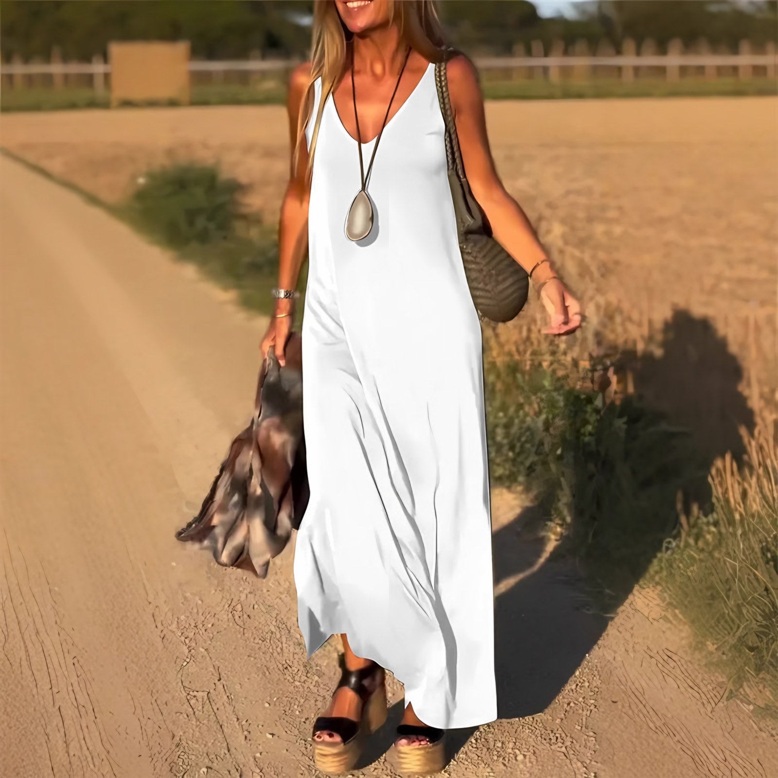 Women's Sleeveless V-Neck Side Slit Maxi Dress — view 7