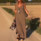 Women's Sleeveless V-Neck Side Slit Maxi Dress — view 6