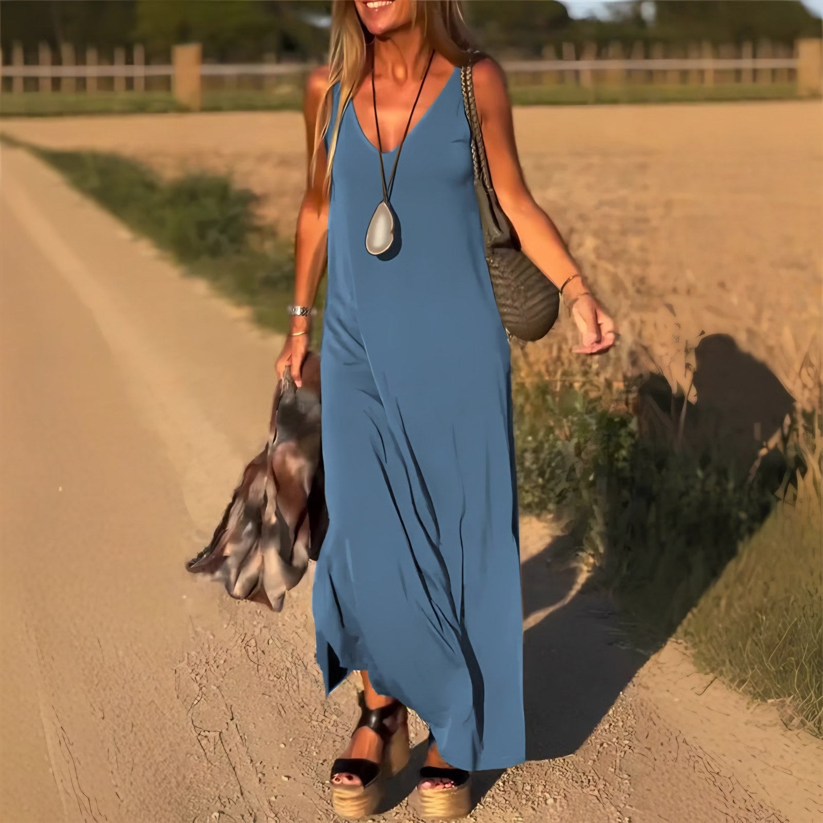Women's Sleeveless V-Neck Side Slit Maxi Dress — view 4