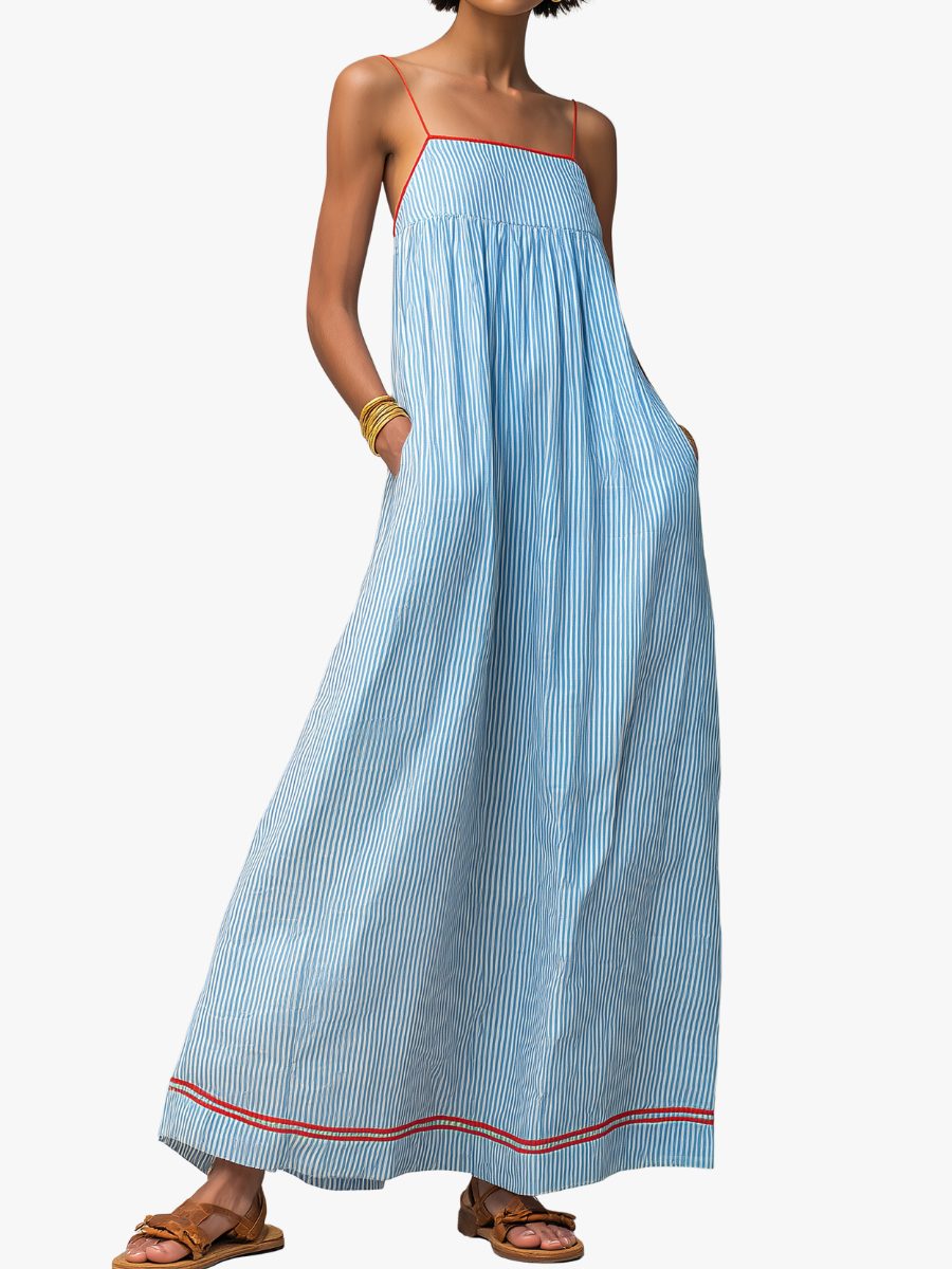 Saskia | Women's Striped Maxi Dress with Pockets