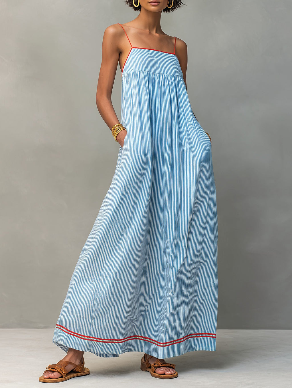 Saskia | Women's Striped Maxi Dress with Pockets