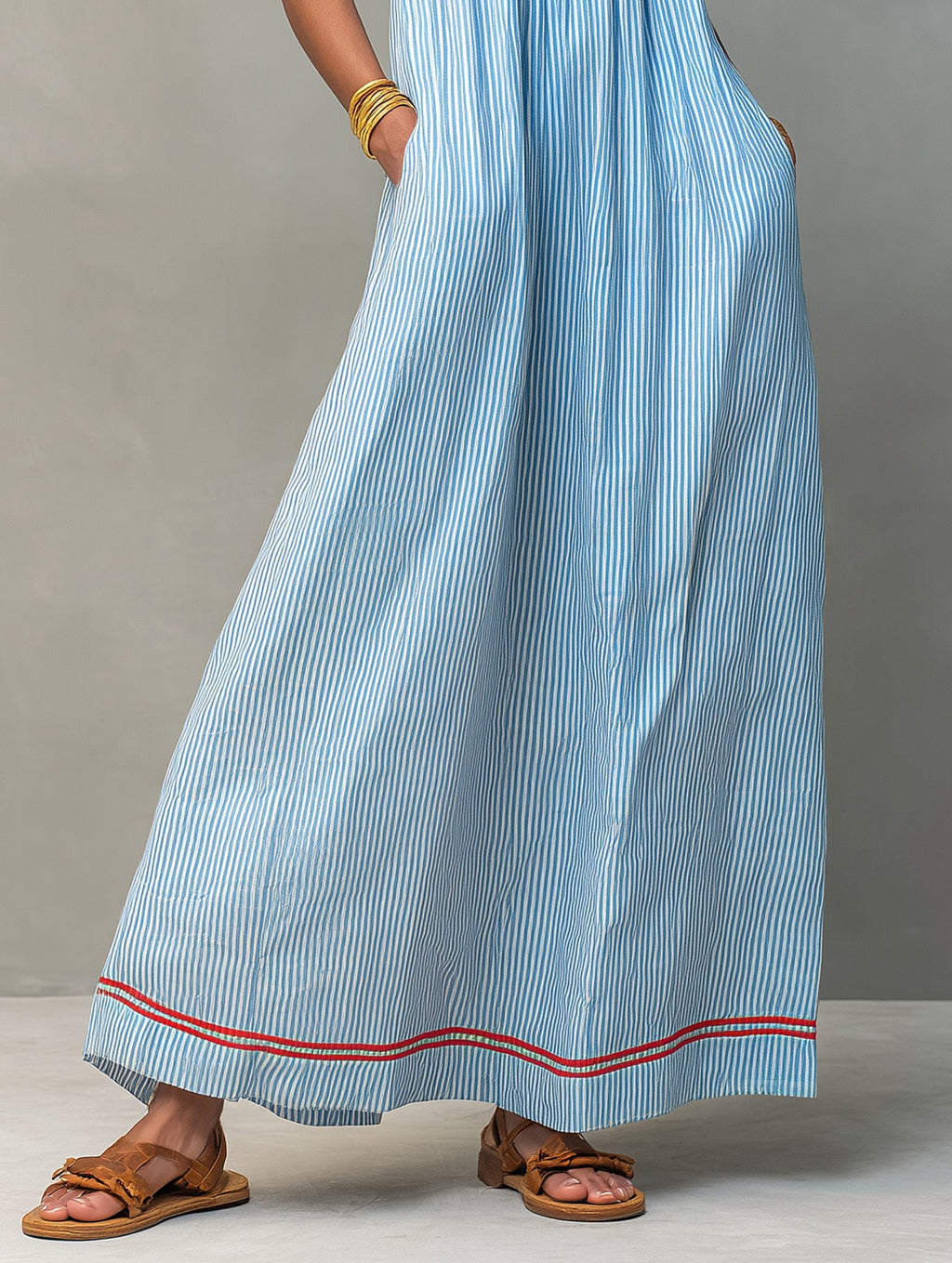 Saskia | Women's Striped Maxi Dress with Pockets