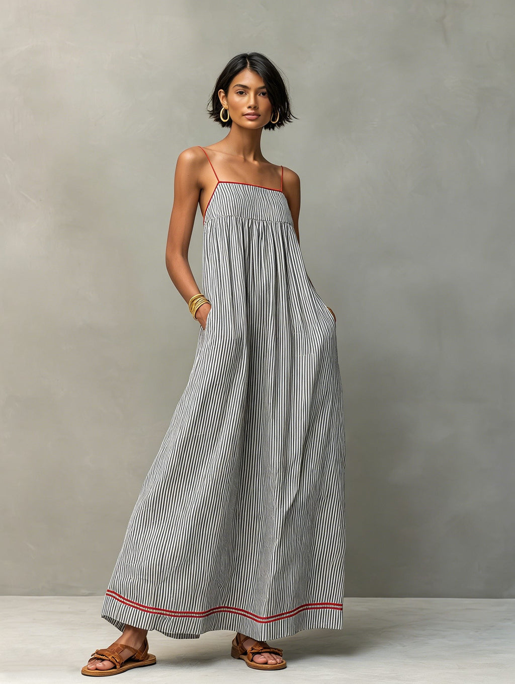 Saskia | Women's Striped Maxi Dress with Pockets