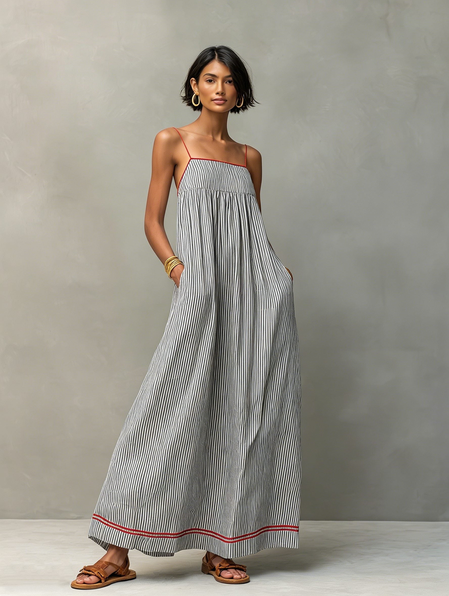 Saskia | Women's Striped Maxi Dress with Pockets
