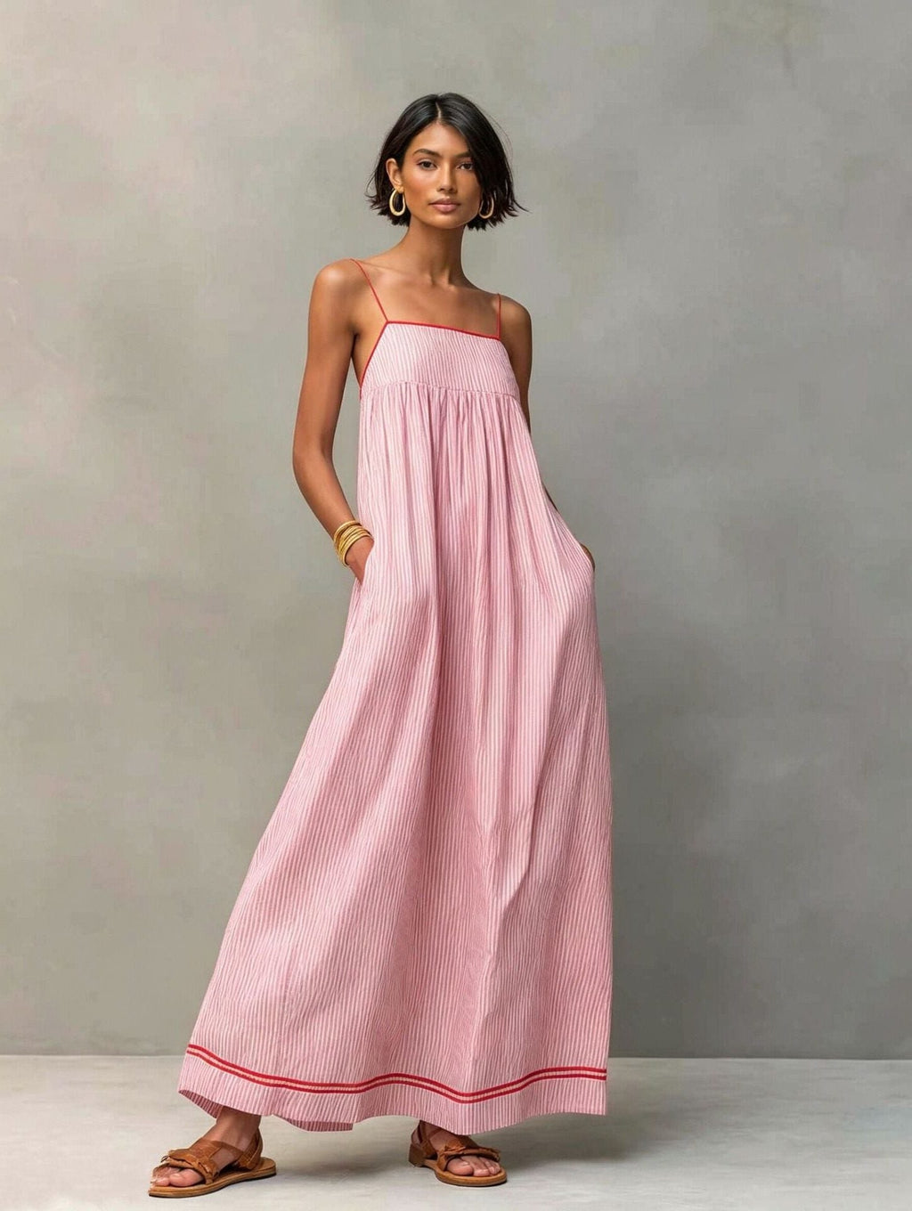 Saskia | Women's Striped Maxi Dress with Pockets