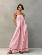 Saskia | Women's Striped Maxi Dress with Pockets