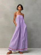 Saskia | Women's Striped Maxi Dress with Pockets