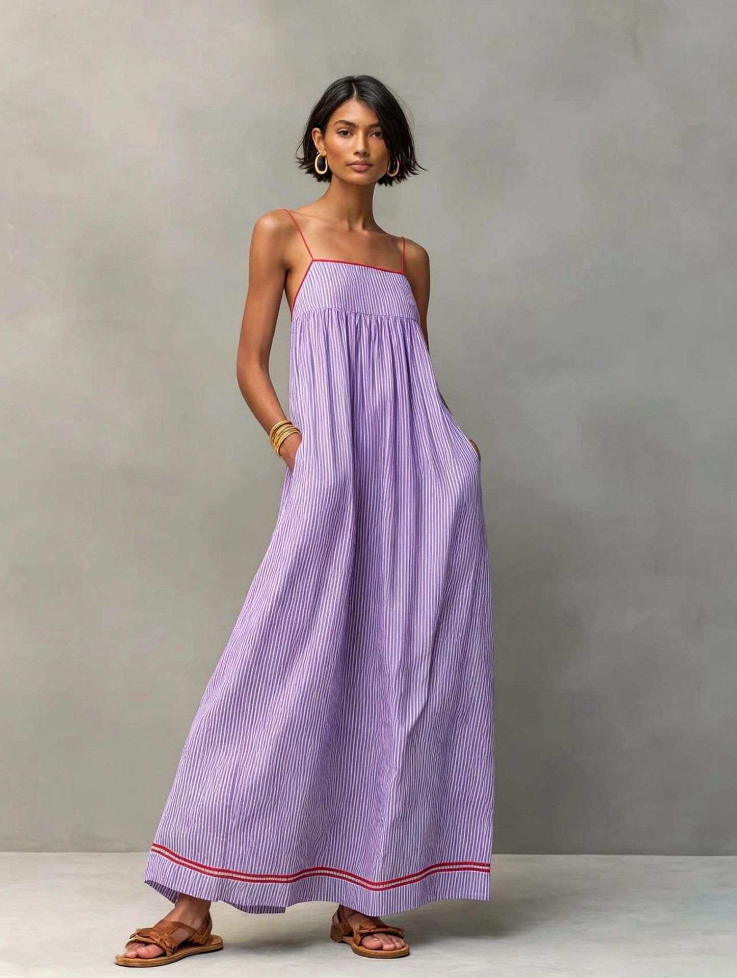 Saskia | Women's Striped Maxi Dress with Pockets