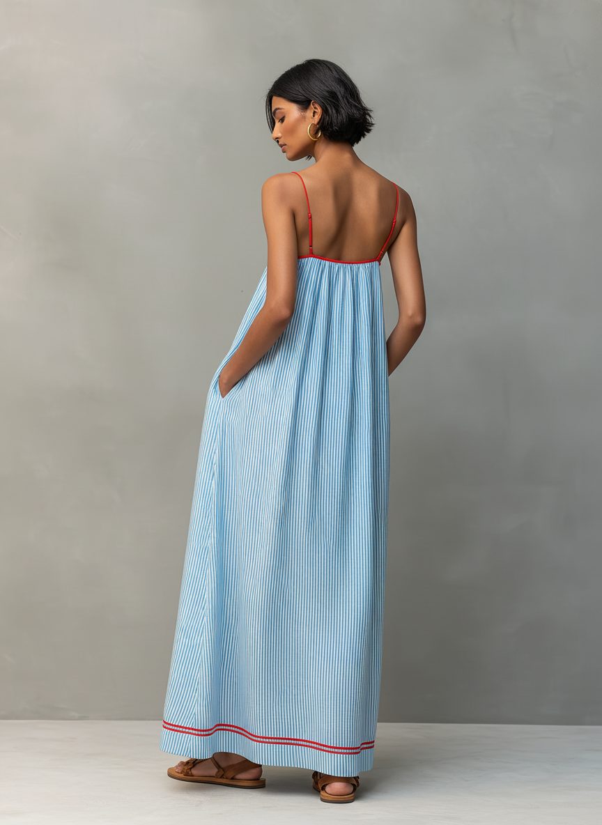 Saskia | Women's Striped Maxi Dress with Pockets