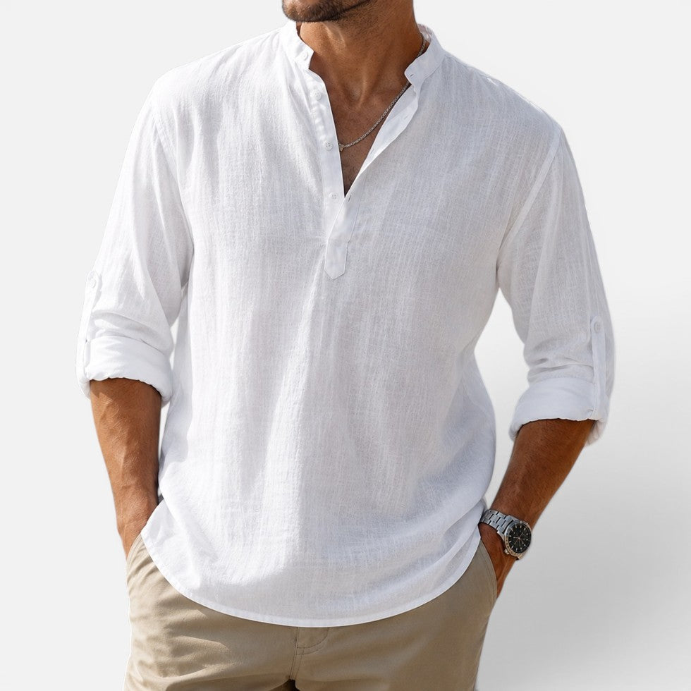 Relaxed Mandarin Collar Shirt — Breathable