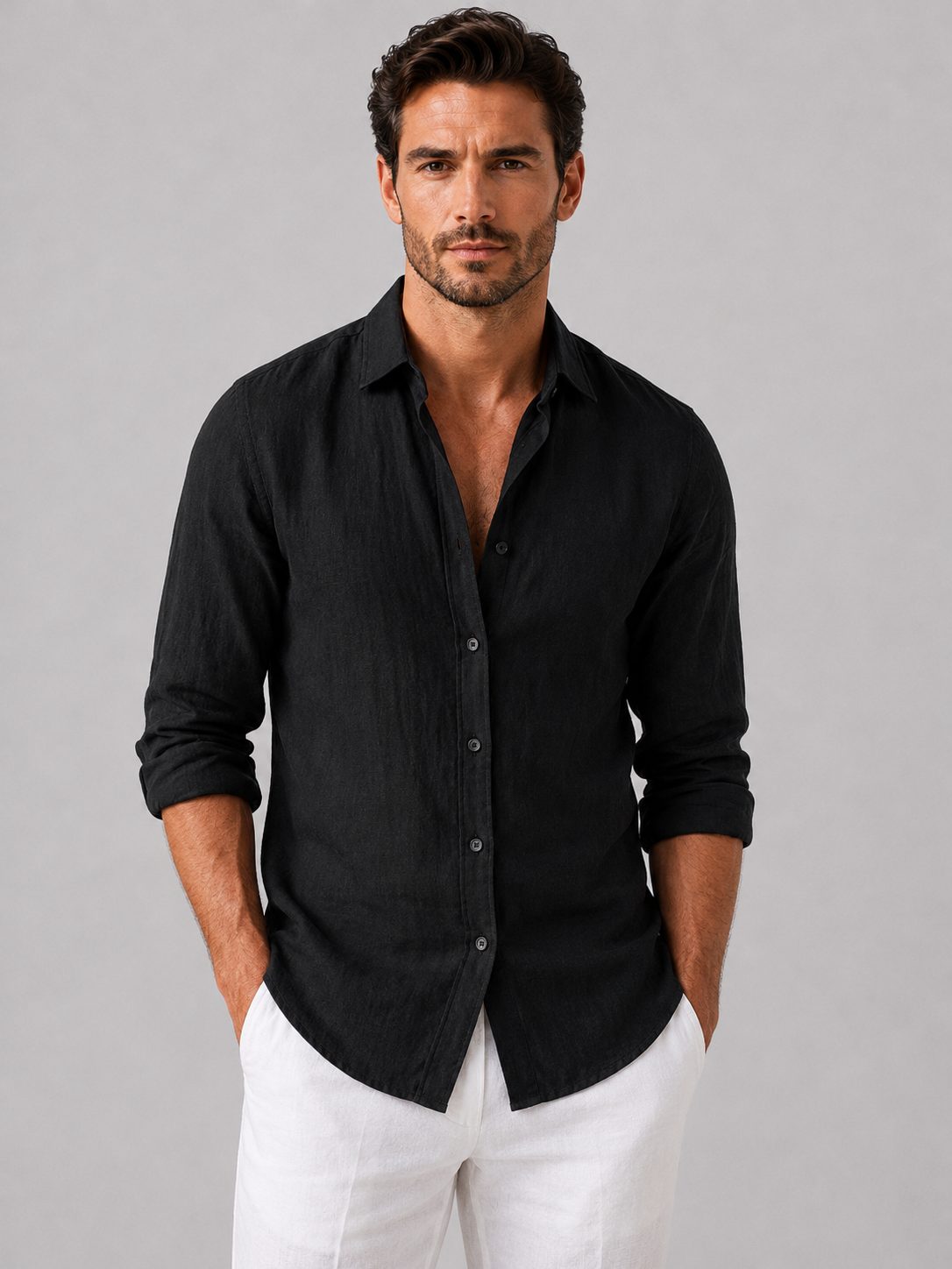 Leander | Men's Linen Look Relaxed Fit Shirt with Button-Up