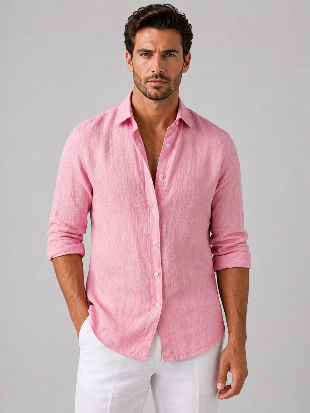Leander | Men's Linen Look Relaxed Fit Shirt with Button-Up