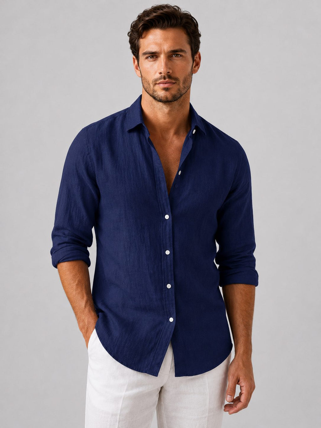 Leander | Men's Linen Look Relaxed Fit Shirt with Button-Up