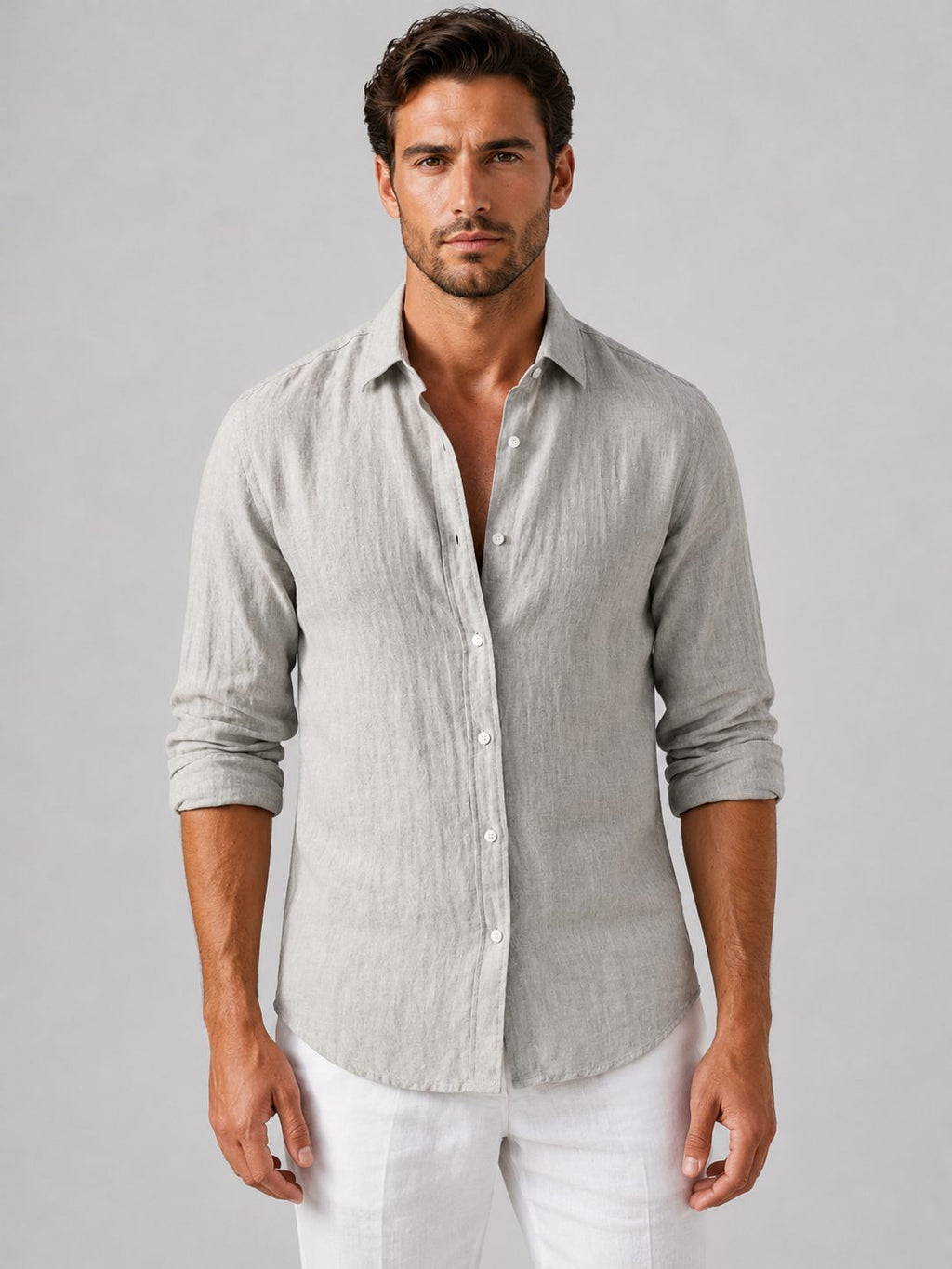 Leander | Men's Linen Look Relaxed Fit Shirt with Button-Up