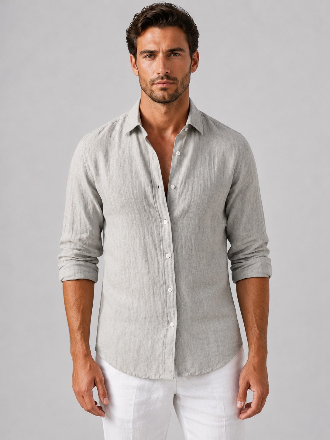 Leander | Men's Linen Look Relaxed Fit Shirt with Button-Up