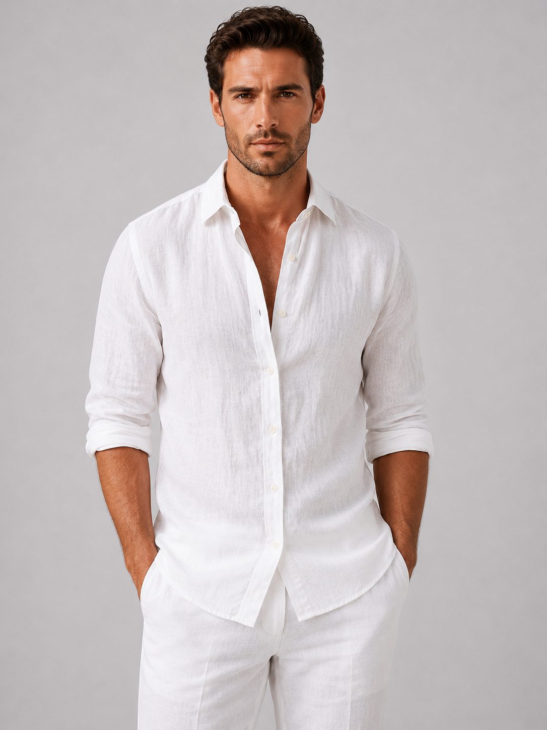 Leander | Men's Linen Look Relaxed Fit Shirt with Button-Up