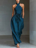 Solveig | Women's Linen Halterneck Wide-Leg Jumpsuit