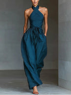 Solveig | Women's Linen Halterneck Wide-Leg Jumpsuit