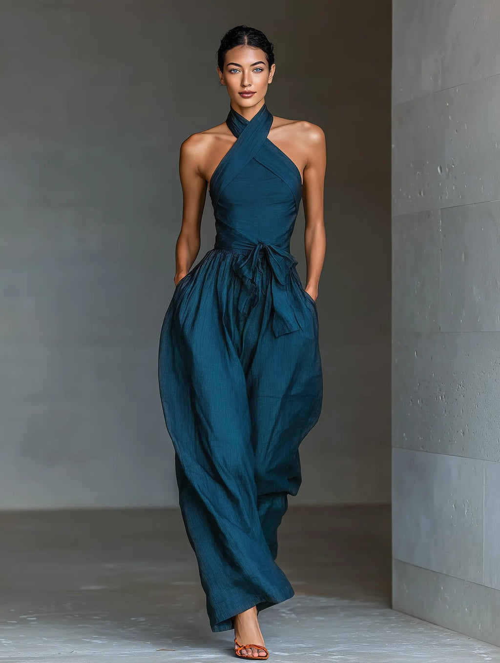 Solveig | Women's Linen Halterneck Wide-Leg Jumpsuit