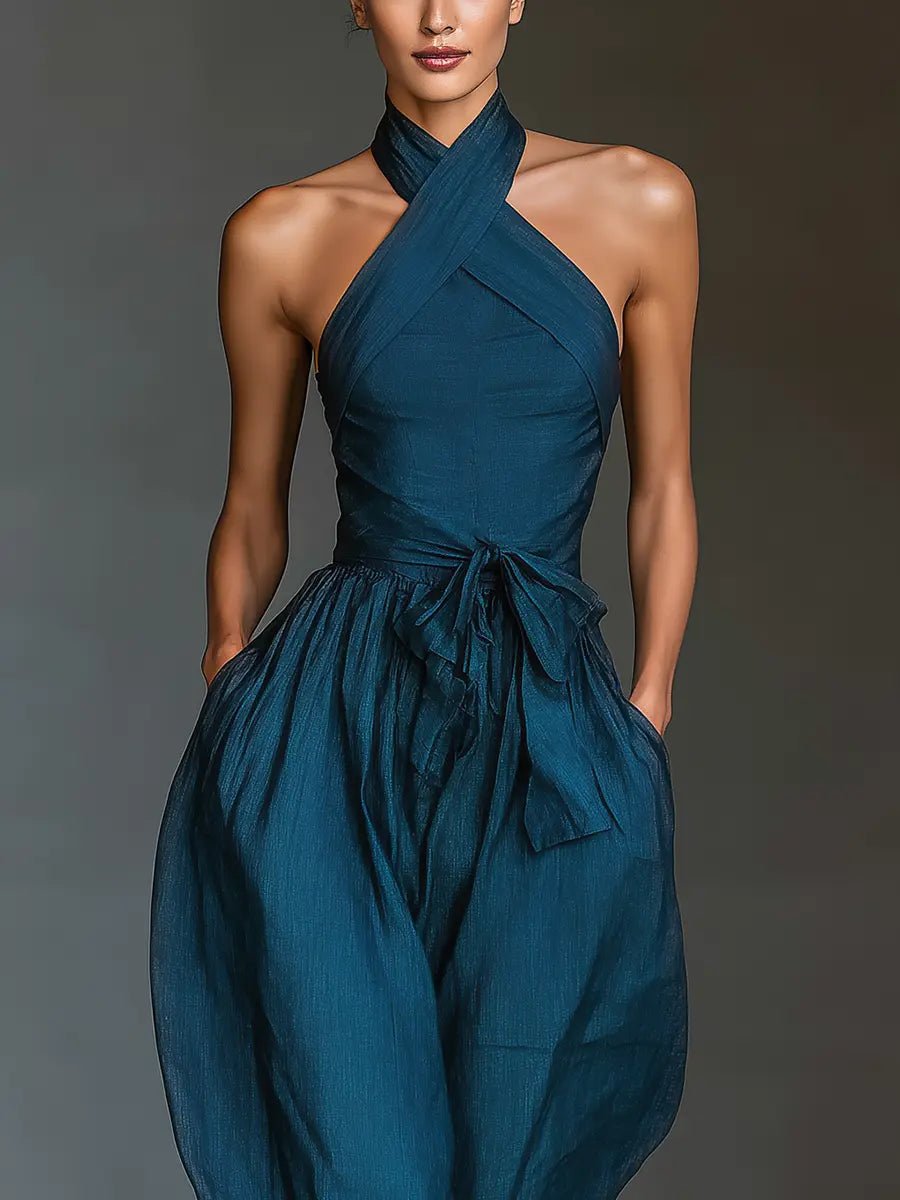 Solveig | Women's Linen Halterneck Wide-Leg Jumpsuit
