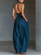 Solveig | Women's Linen Halterneck Wide-Leg Jumpsuit